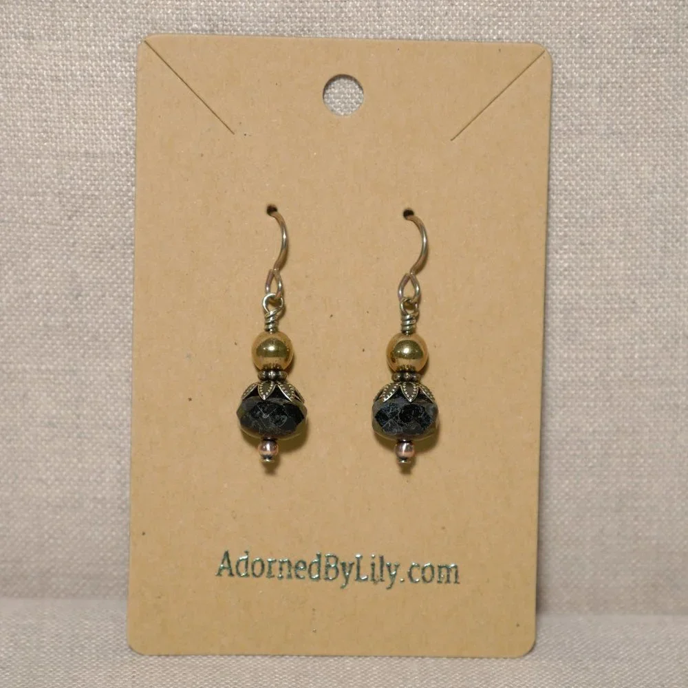 Hand Crafted Handmade Earrings Black & Bronze Czech Glass Bead Dangle Ea… - Picture 2 of 4